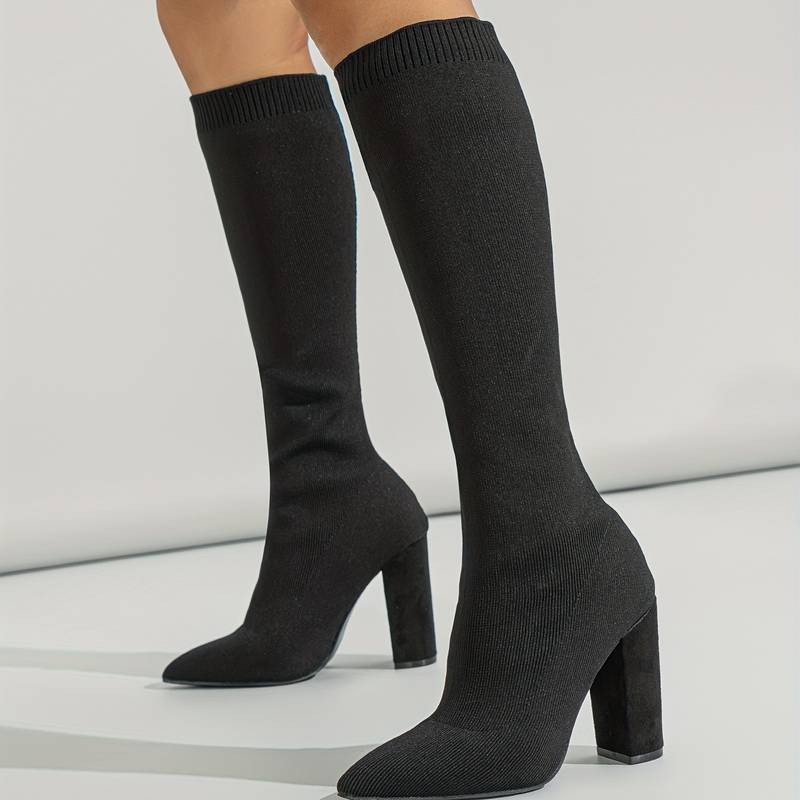 Ribbed Pointed Toe Knee-Length Knitted Sock Boots for Women – Stylish & Comfortable - Image 3