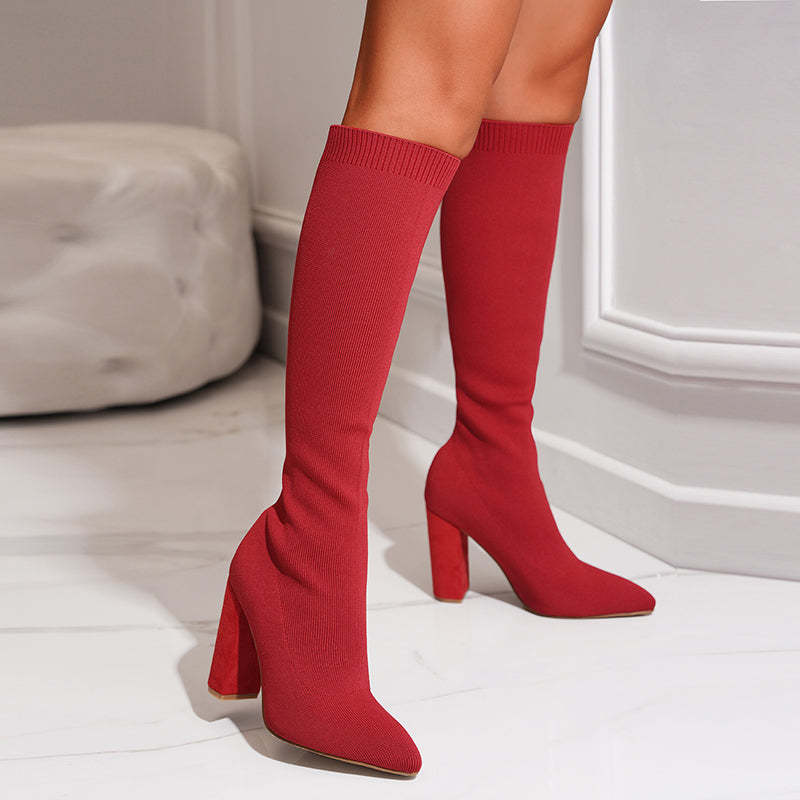 Ribbed Pointed Toe Knee-Length Knitted Sock Boots for Women – Stylish & Comfortable - Image 5