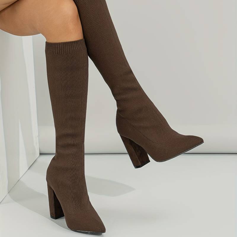 Ribbed Pointed Toe Knee-Length Knitted Sock Boots for Women – Stylish & Comfortable - Image 9