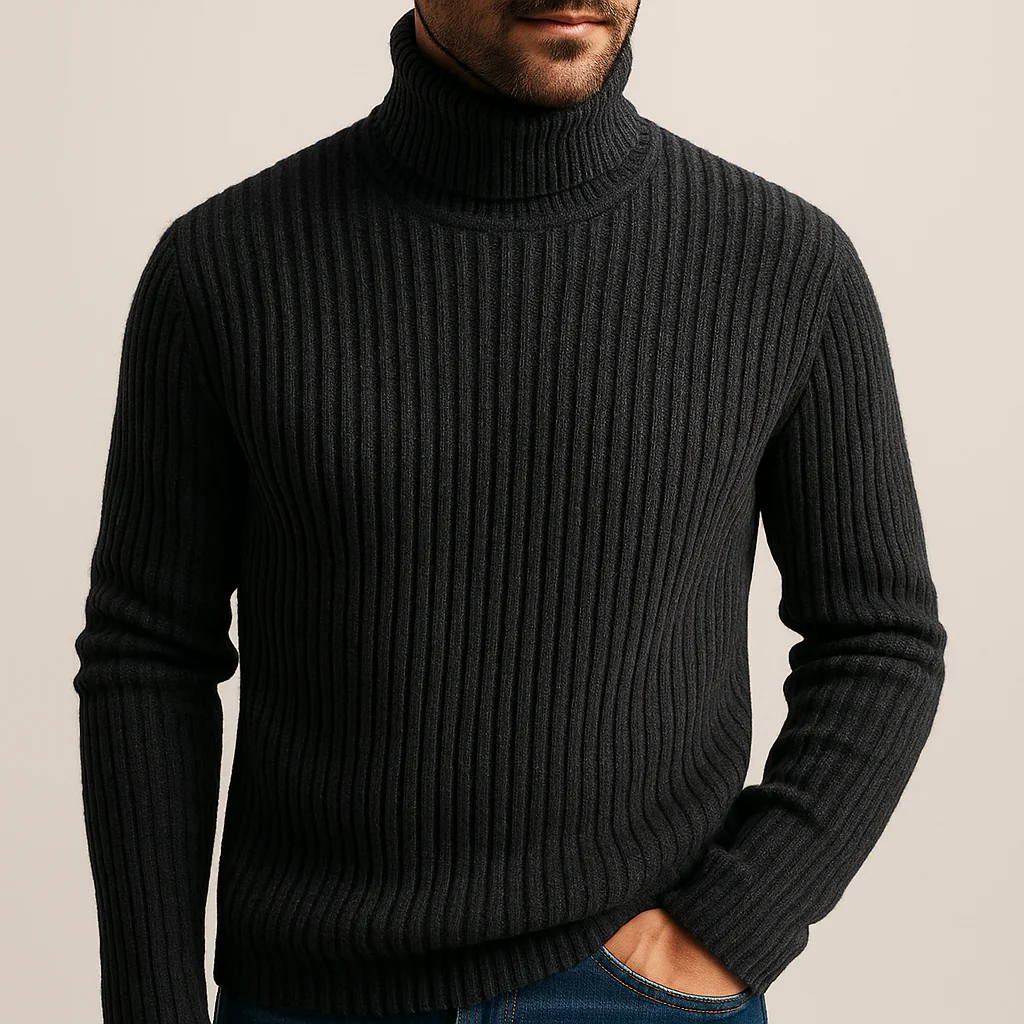 Ribbed Regular Fit Turtleneck Sweater for Men – Cozy & Classic Style