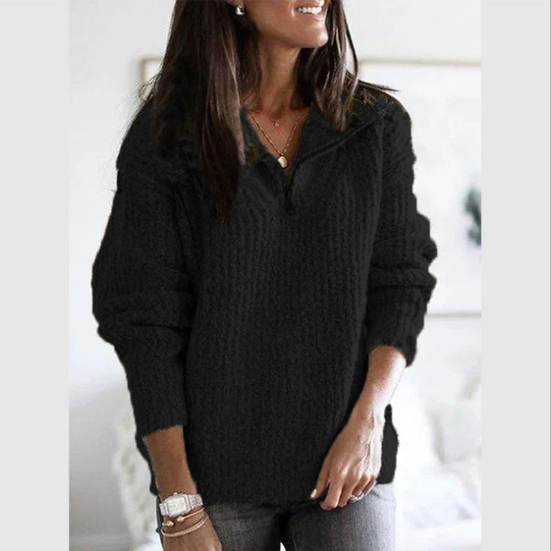 Ribbed Relaxed Fit Wool Zip-Up Sweater for Women – Cozy & Casual Comfort - Image 4