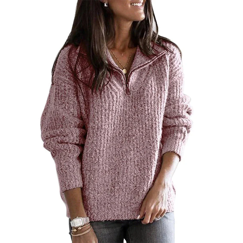 Ribbed Relaxed Fit Wool Zip-Up Sweater for Women – Cozy & Casual Comfort - Image 6