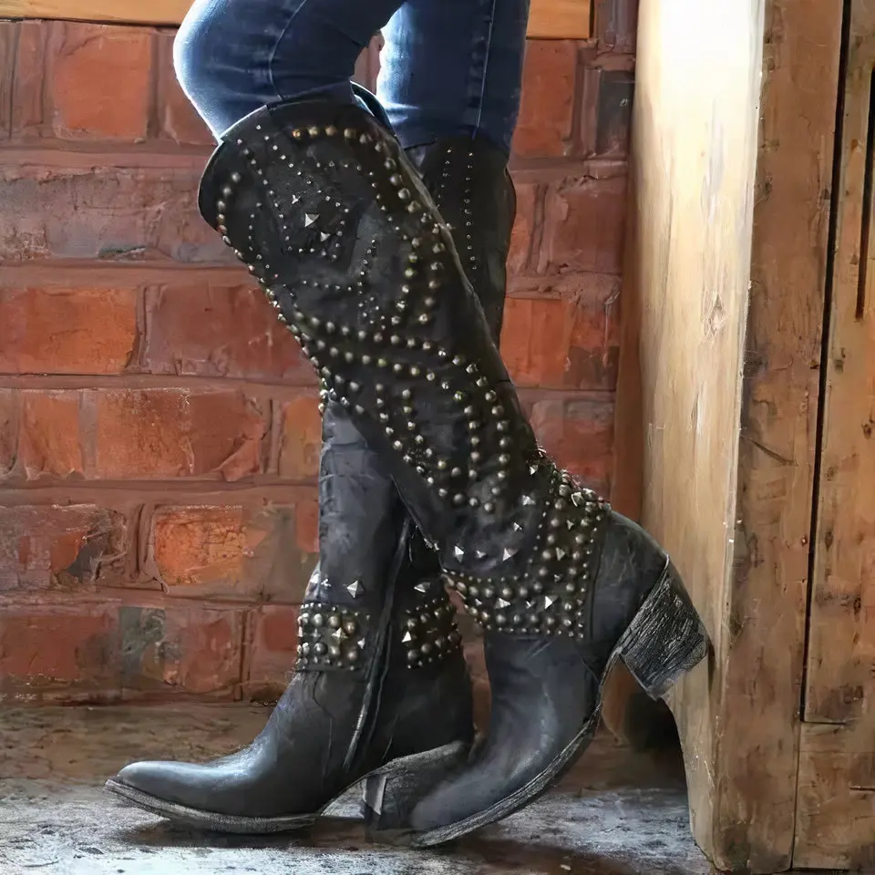 Rivet Long Heel Boots for Women – Bold & Chic Style - Image 4