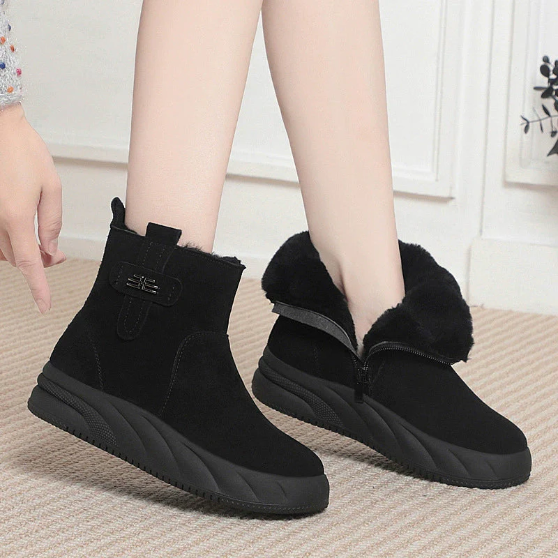 Cozy Fur-Lined Ankle Boots for Women – Warm Zip-Up Winter Style