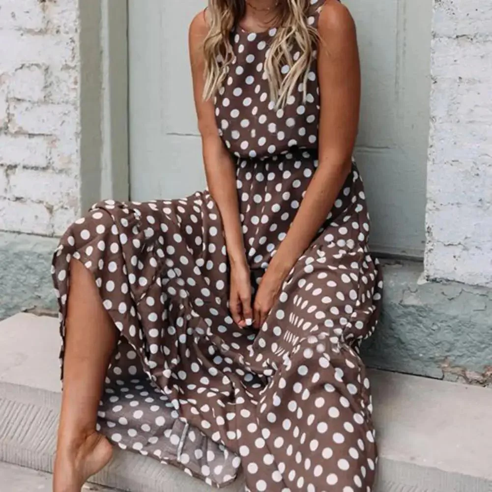 Sleeveless Polka Dot Maxi Dress for Women – Effortlessly Chic & Comfortable