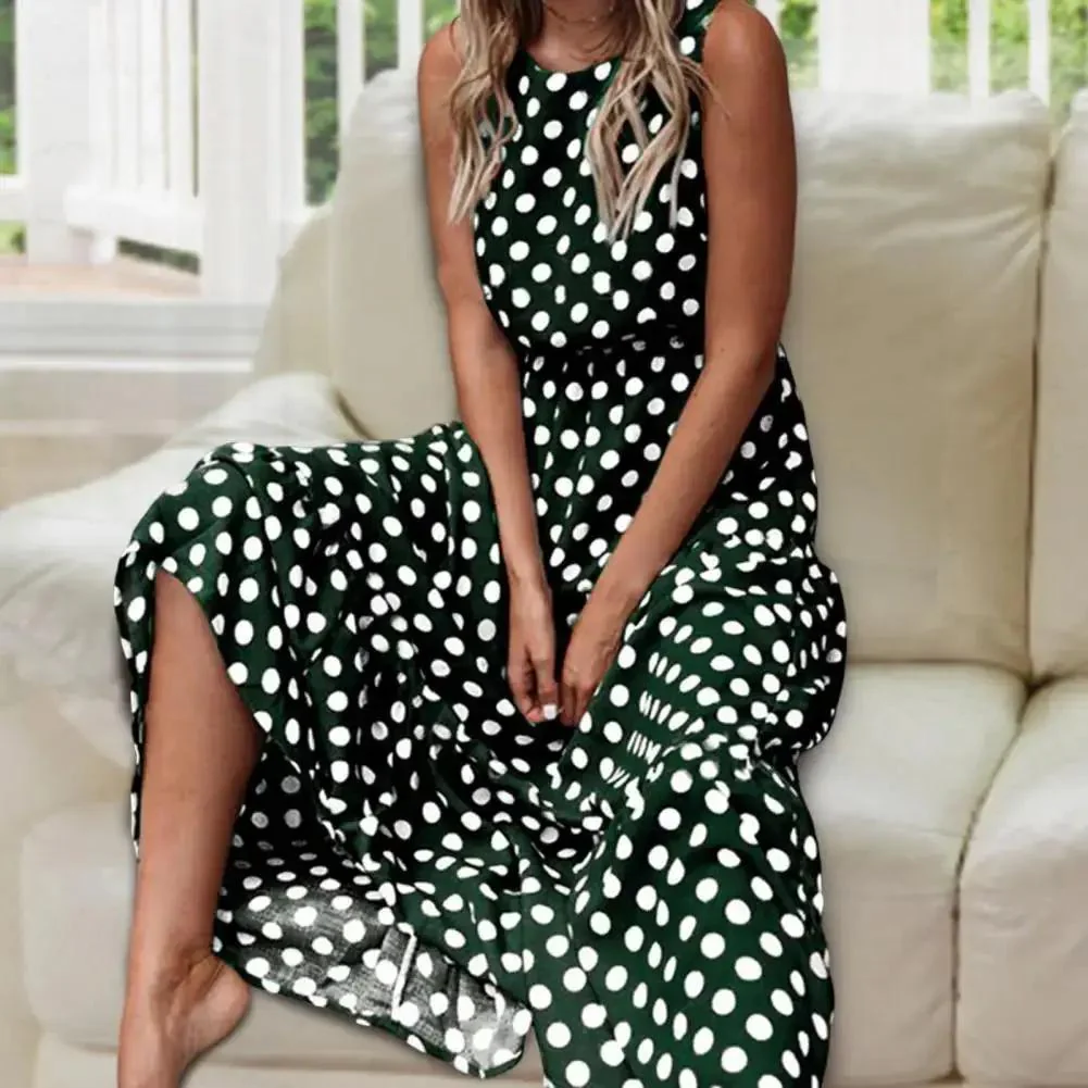 Sleeveless Polka Dot Maxi Dress for Women – Effortlessly Chic & Comfortable - Image 3