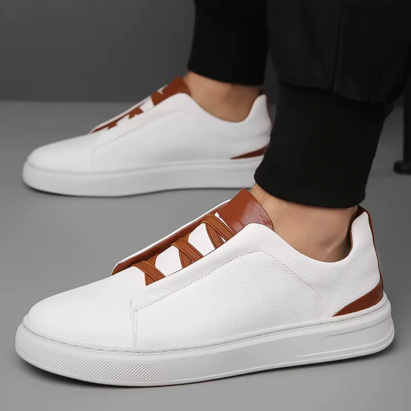Slip-On Contrast Accent Low-Top Leather Sneakers for Men – Stylish & Comfortable - Image 2