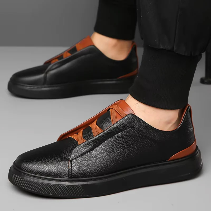 Slip-On Contrast Accent Low-Top Leather Sneakers for Men – Stylish & Comfortable - Image 3