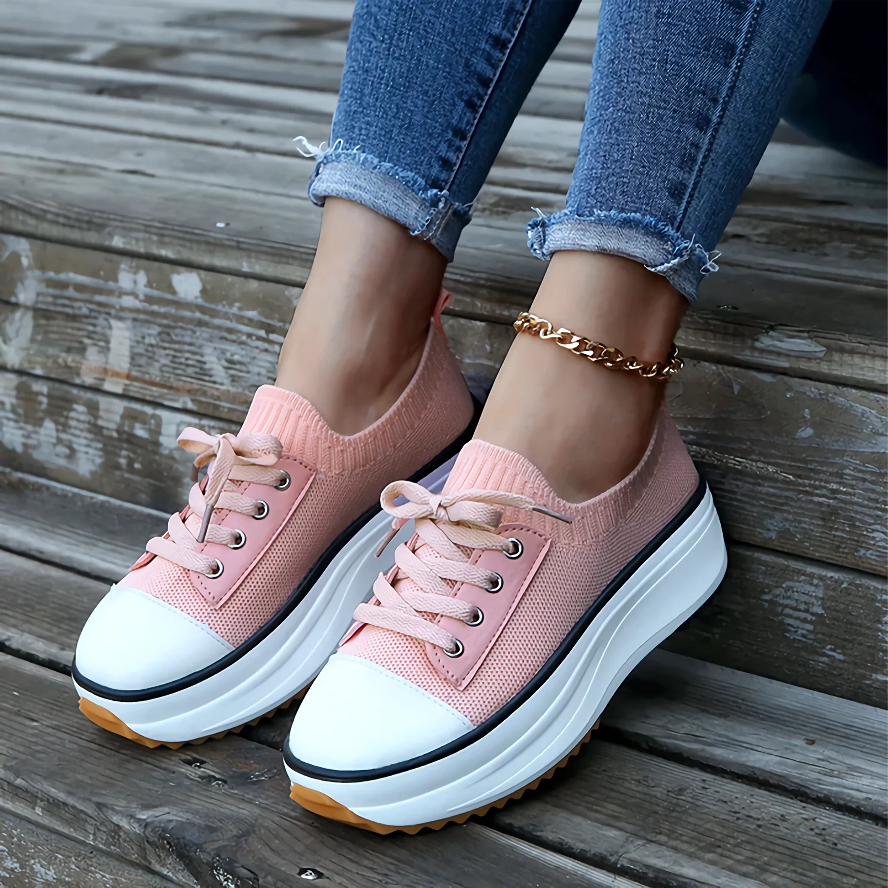 Soft Knit Platform Sneakers for Women – Stylish & Breathable Comfort - Image 2