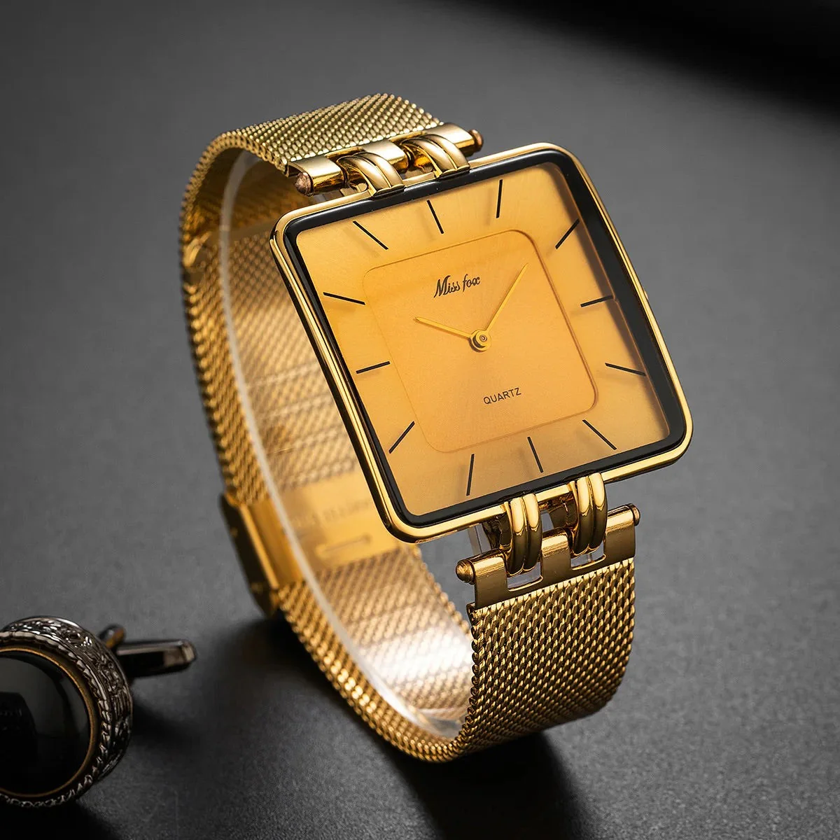 Square Case Mesh Band Wrist Watch for Women – Minimalist & Stylish Design - Image 3