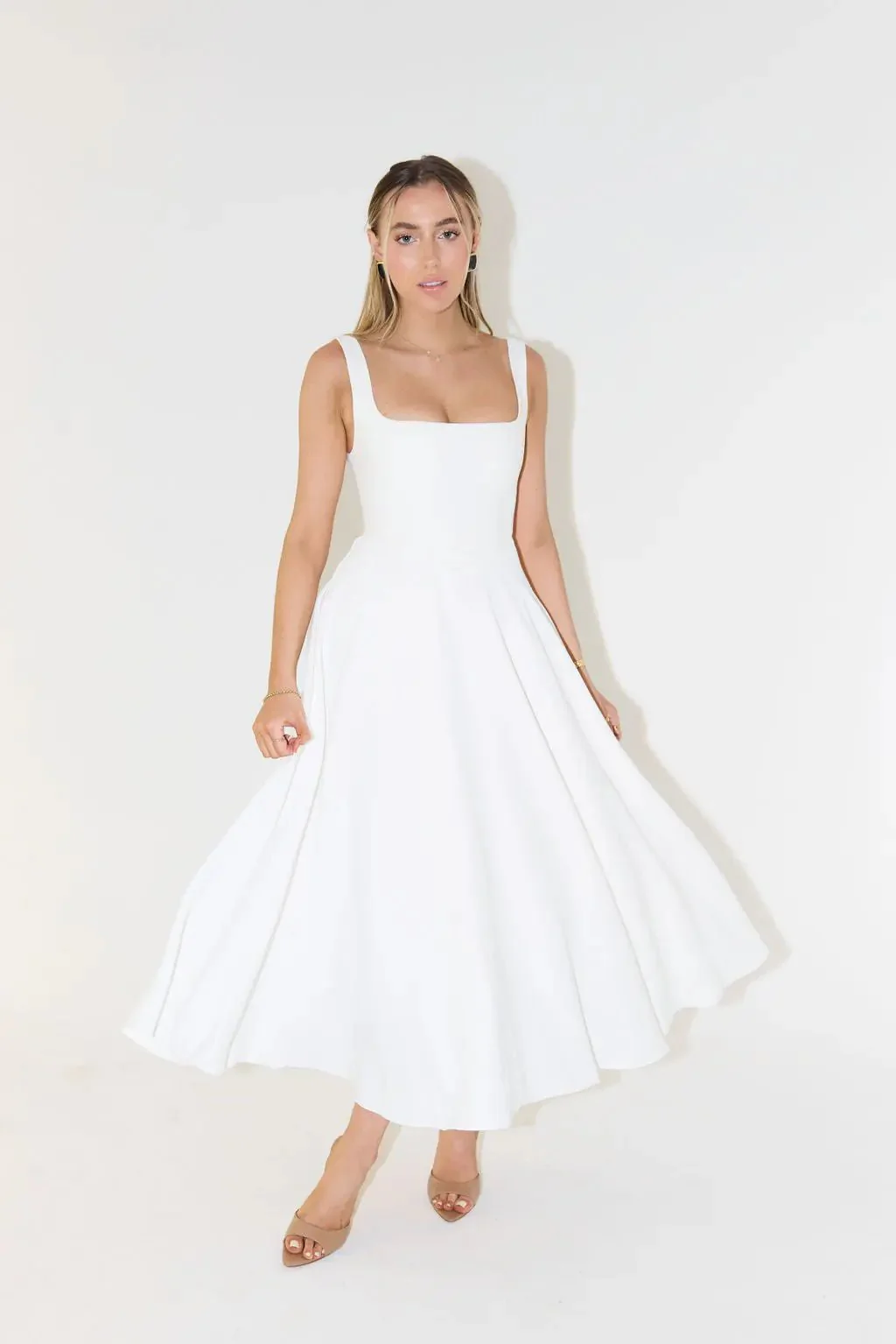 Square Neck Midi Dress for Women – Effortless Summer Elegance