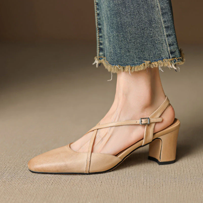 Square Toe Block Heel Mary Jane Slingback Heels for Women – Stylish & Supportive Design