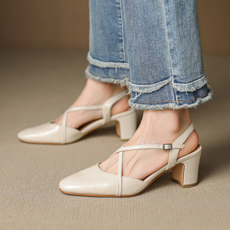 Square Toe Block Heel Mary Jane Slingback Heels for Women – Stylish & Supportive Design - Image 2