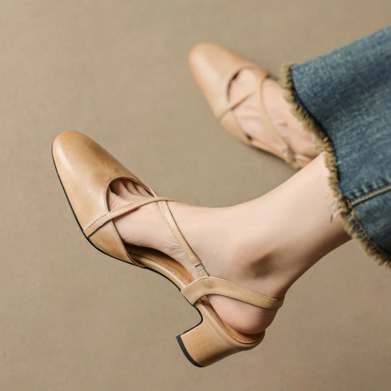 Square Toe Block Heel Mary Jane Slingback Heels for Women – Stylish & Supportive Design - Image 4