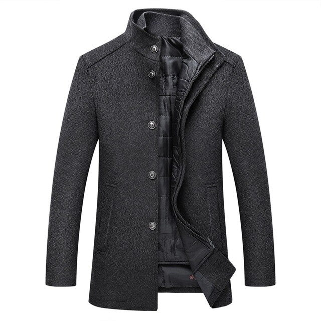 Stand Collar Wool Button Front Coat for Men – Stylish & Warm Design - Image 2