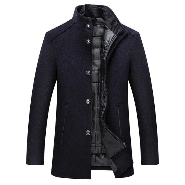 Stand Collar Wool Button Front Coat for Men – Stylish & Warm Design - Image 3