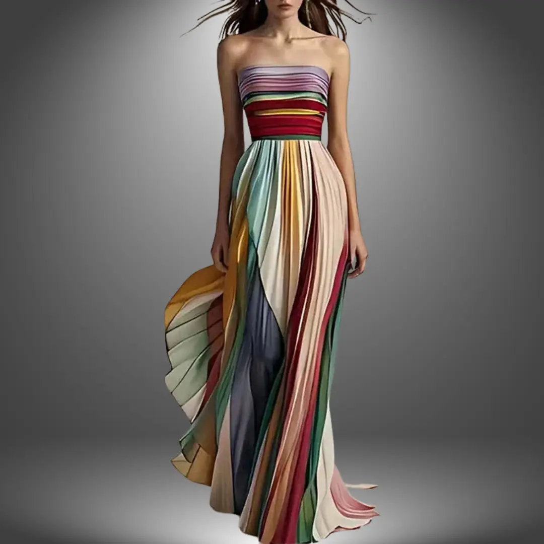 Strapless Pleated Maxi Dress for Women – Bold & Elegant Design