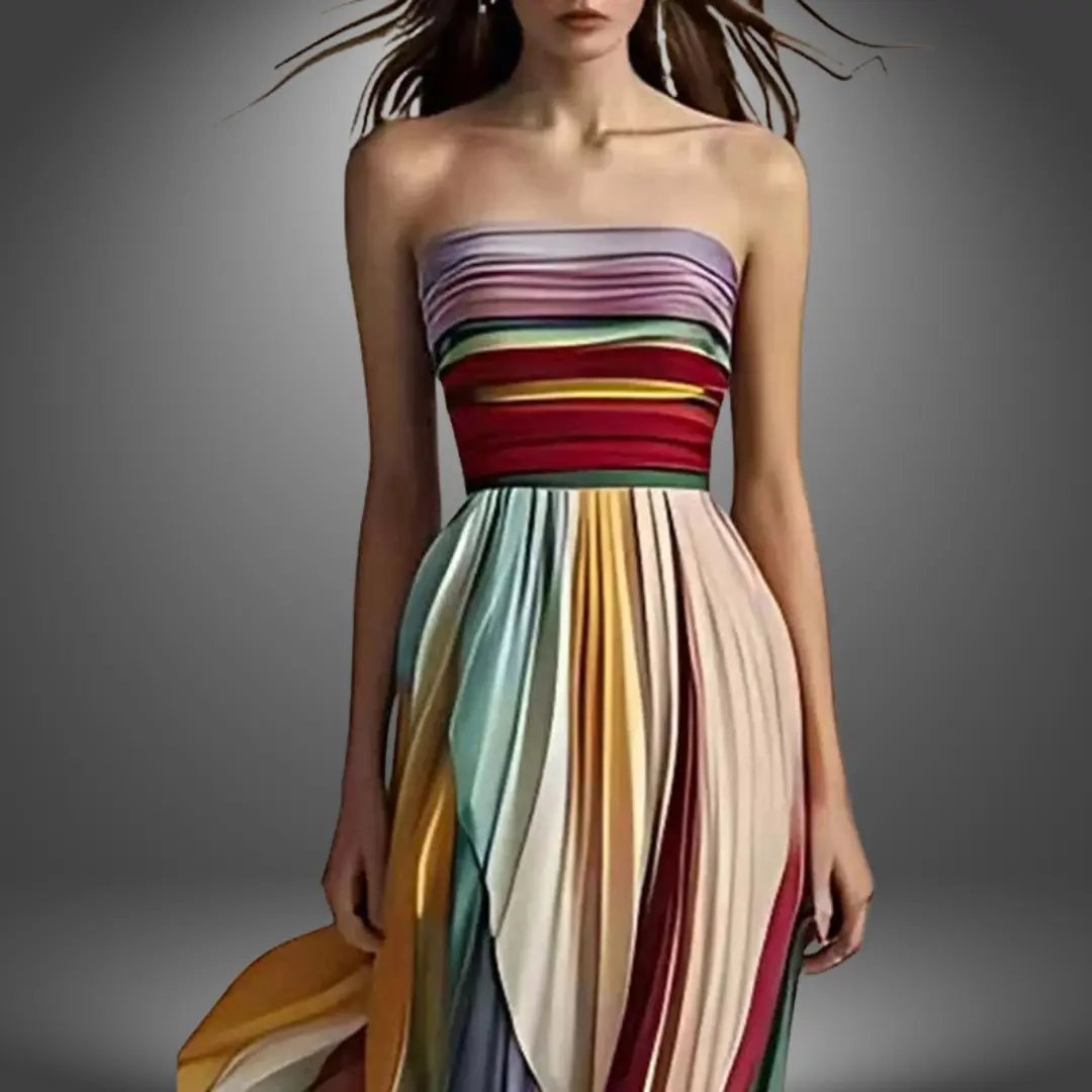 Strapless Pleated Maxi Dress for Women – Bold & Elegant Design - Image 2