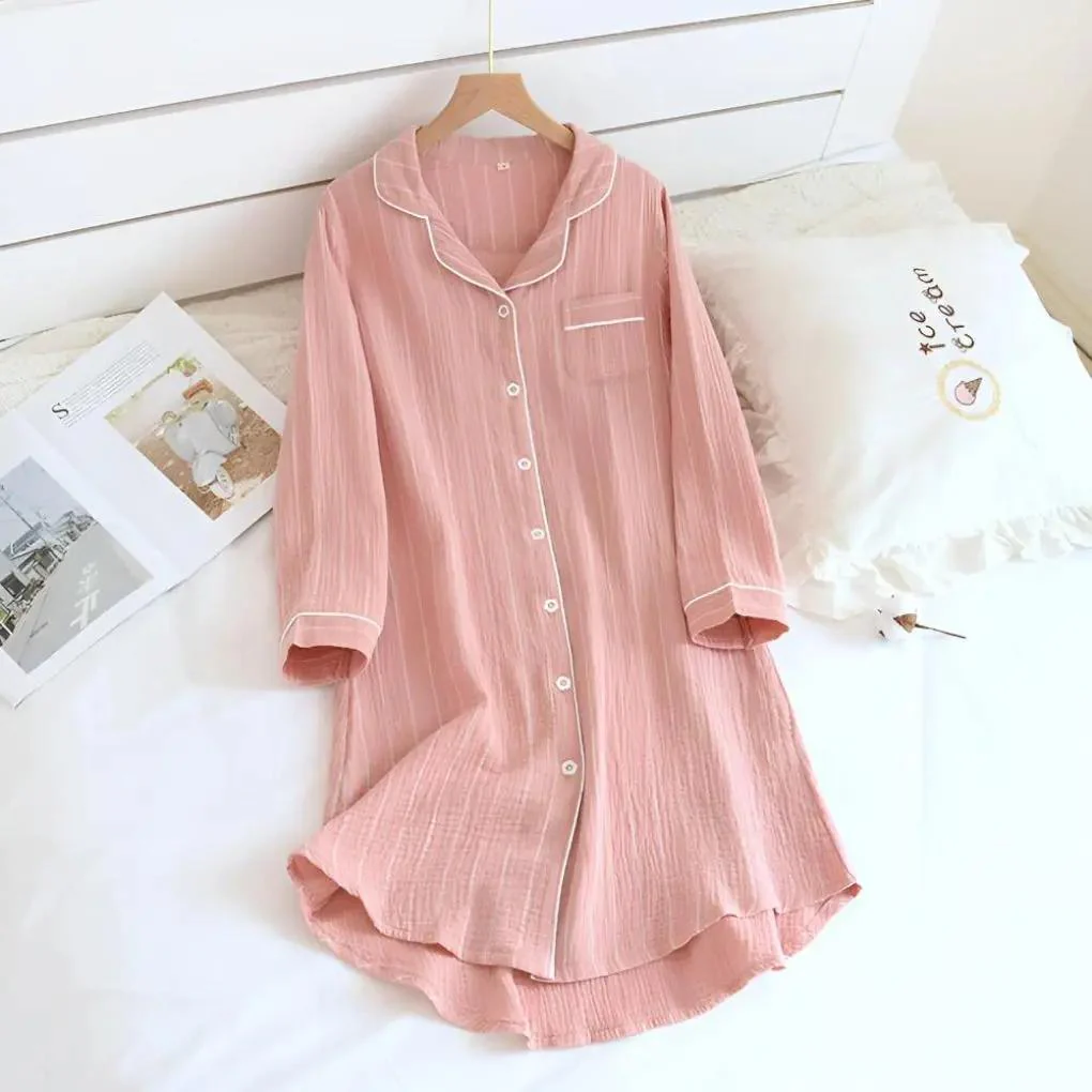 Striped Cotton Nightgown for Women – Cool & Comfortable Plus Size Option