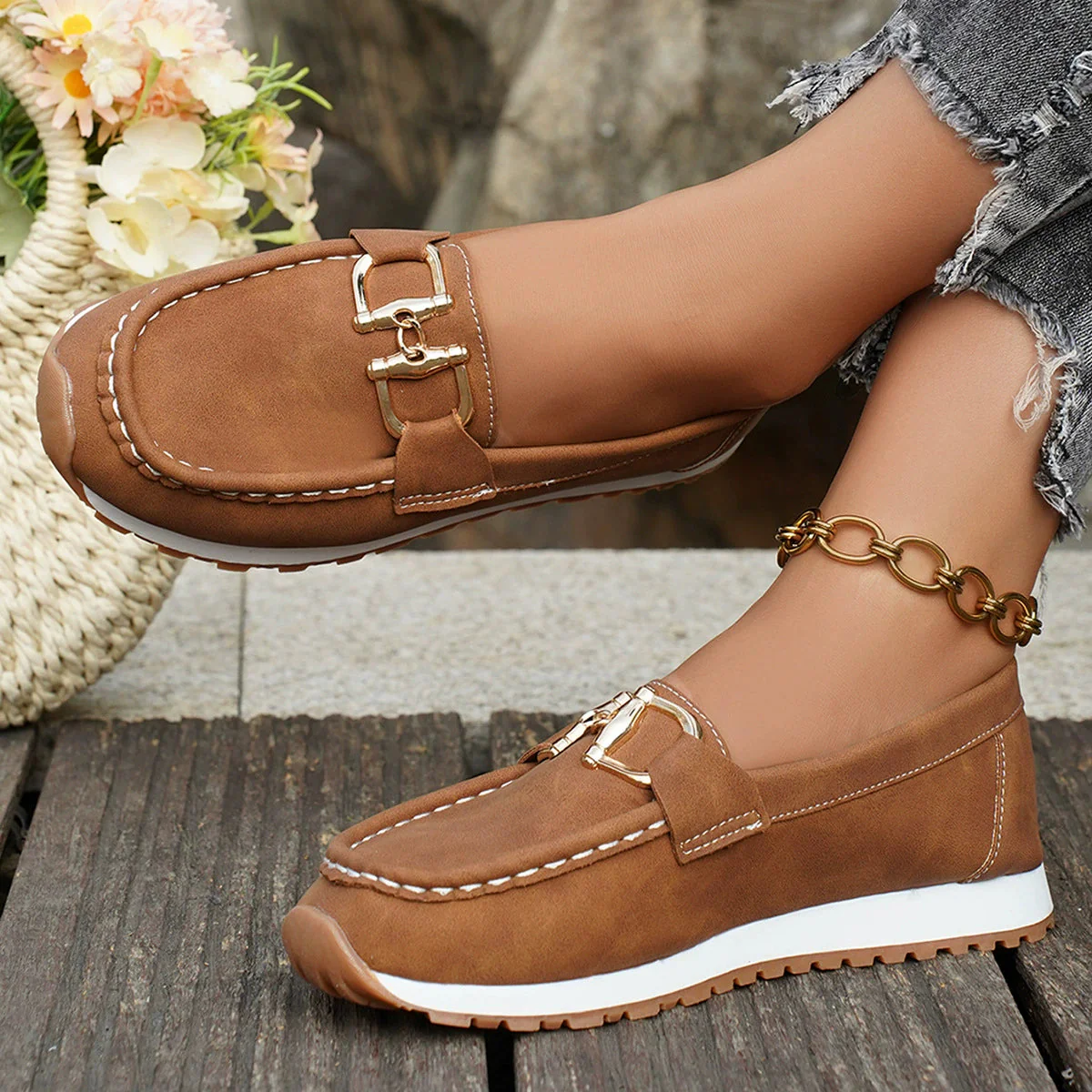 Suede-Like Loafers for Women – Elegant Buckle Detail & All-Day Comfort - Image 9