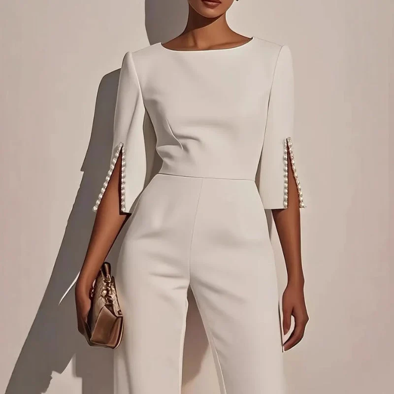 Tailored Wide Leg Pearl Embellished Jumpsuit for Women – Elegant & Sophisticated Design - Image 2