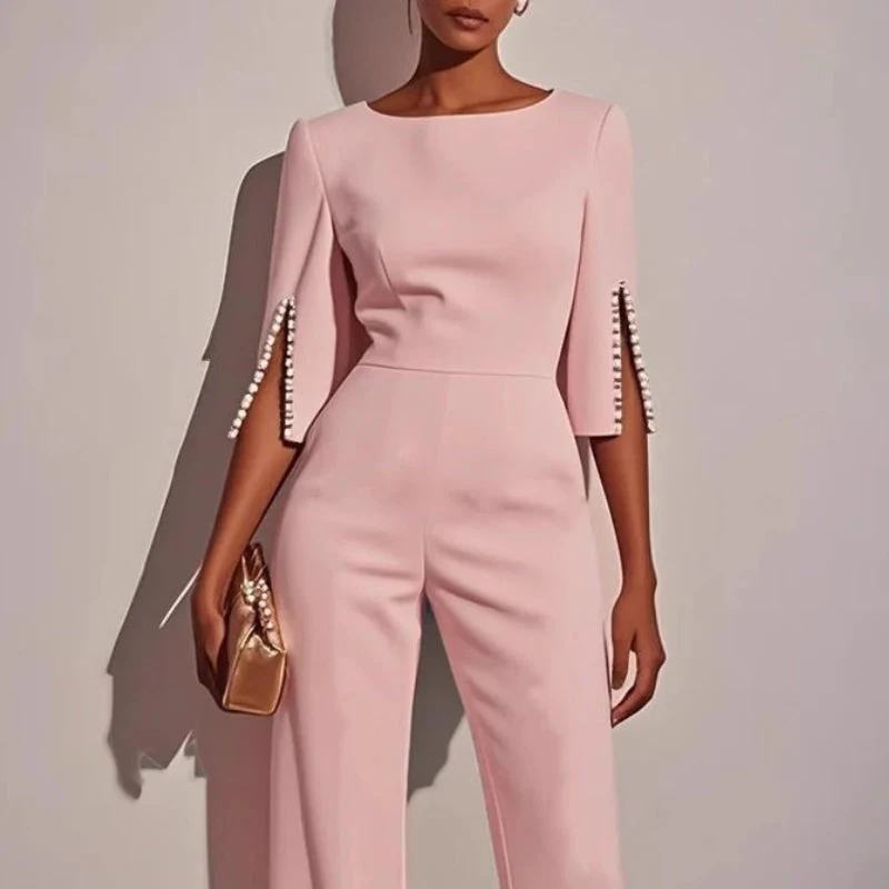 Tailored Wide Leg Pearl Embellished Jumpsuit for Women – Elegant & Sophisticated Design - Image 6