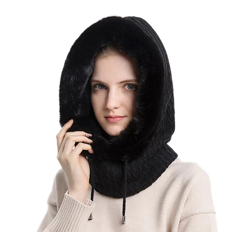 Textured Hooded Scarf with Fur Trim for Women – Cozy Head and Neck Coverage - Image 3