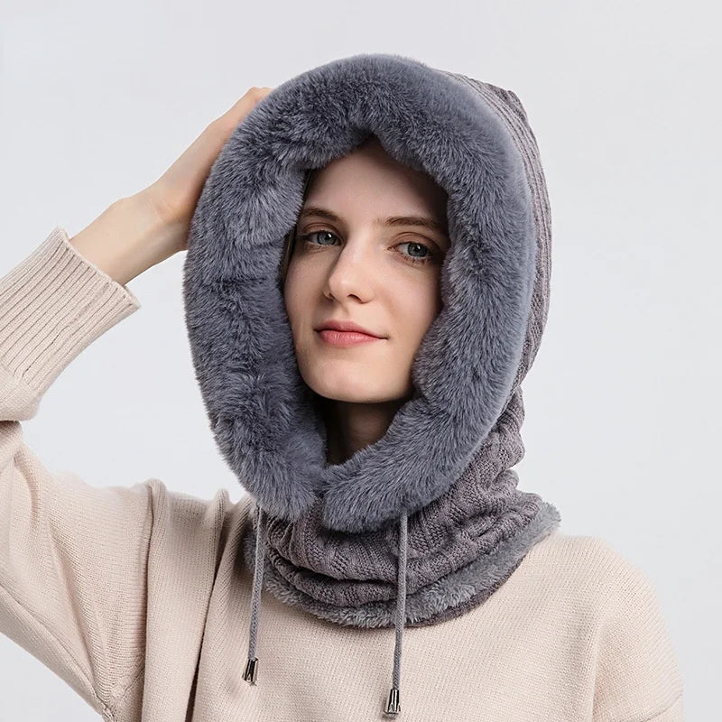 Textured Hooded Scarf with Fur Trim for Women – Cozy Head and Neck Coverage - Image 4