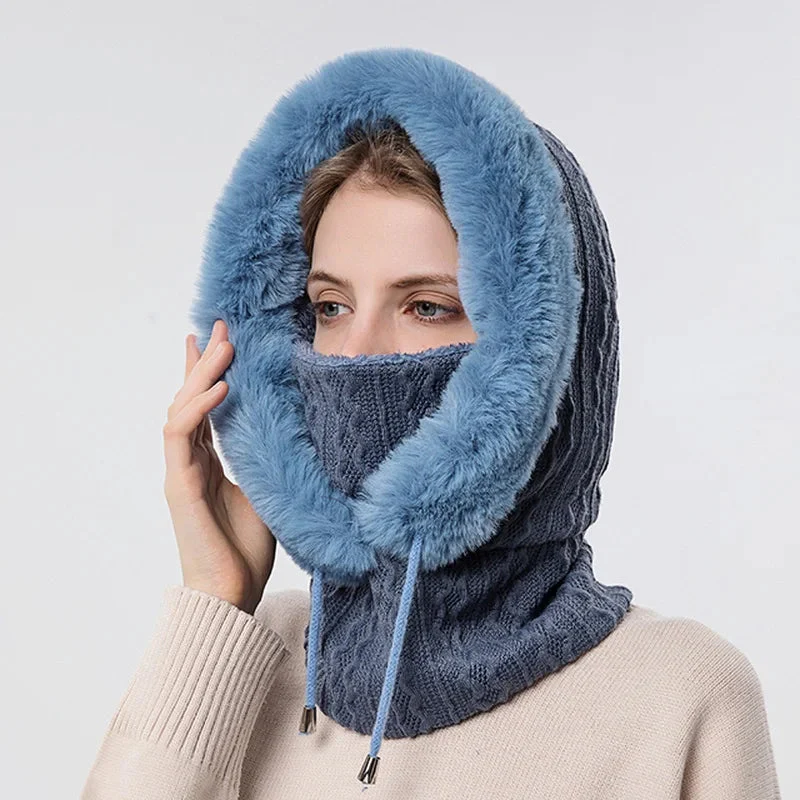 Textured Hooded Scarf with Fur Trim for Women – Cozy Head and Neck Coverage - Image 6