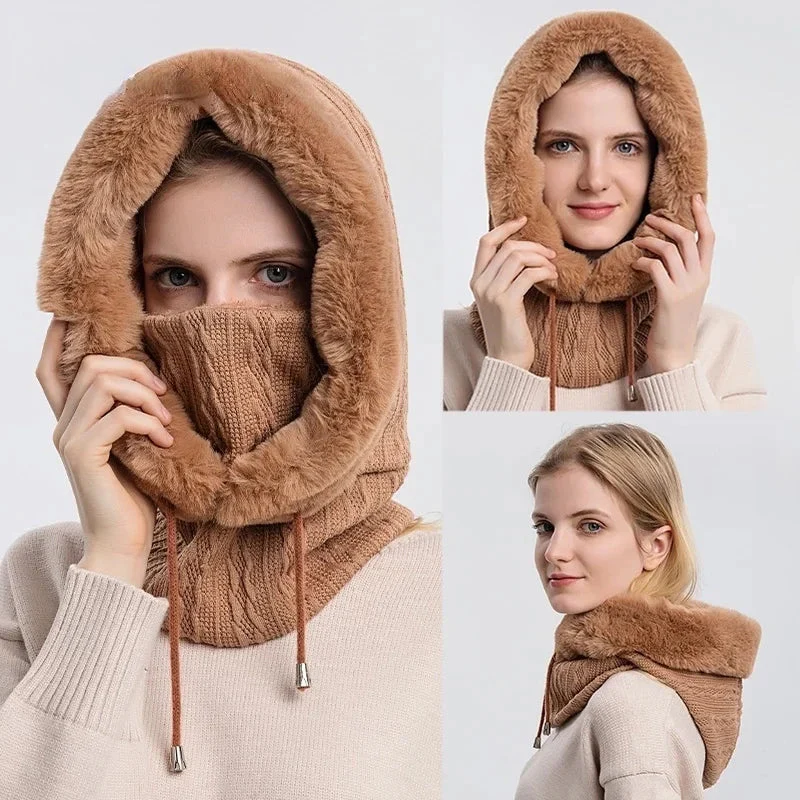 Textured Hooded Scarf with Fur Trim for Women – Cozy Head and Neck Coverage - Image 7