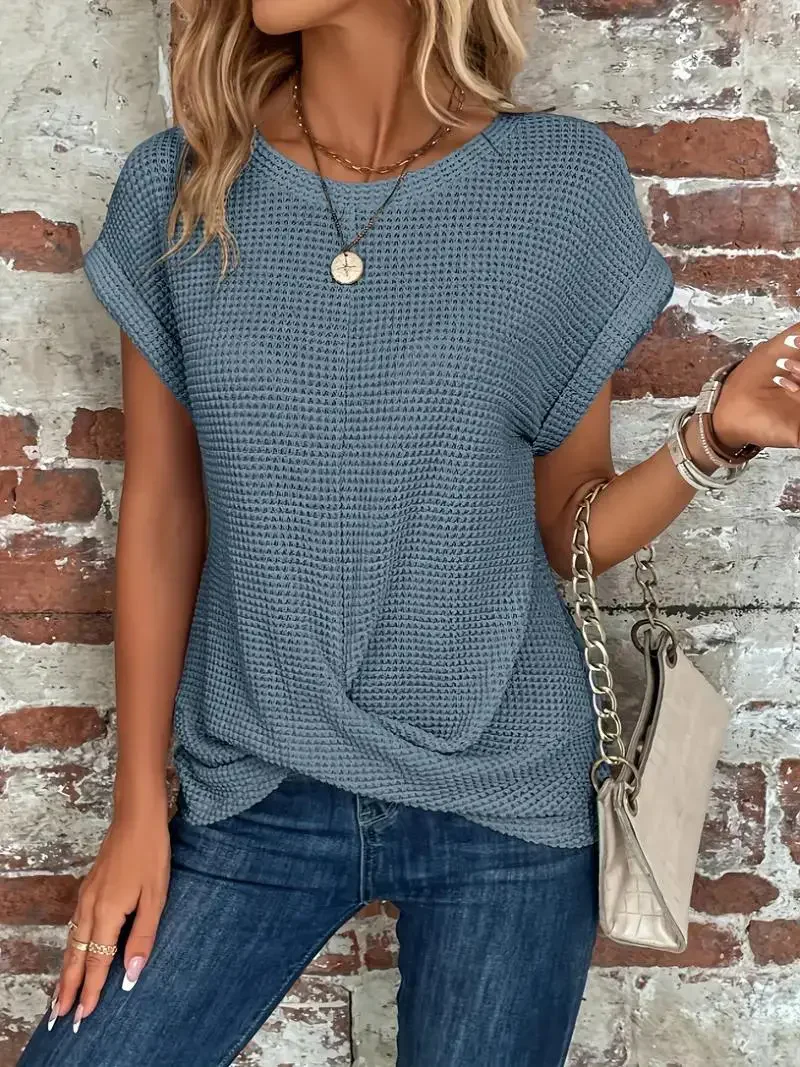 Twist-Hem Waffle Tee for Women – Effortless Style & Comfort - Image 2