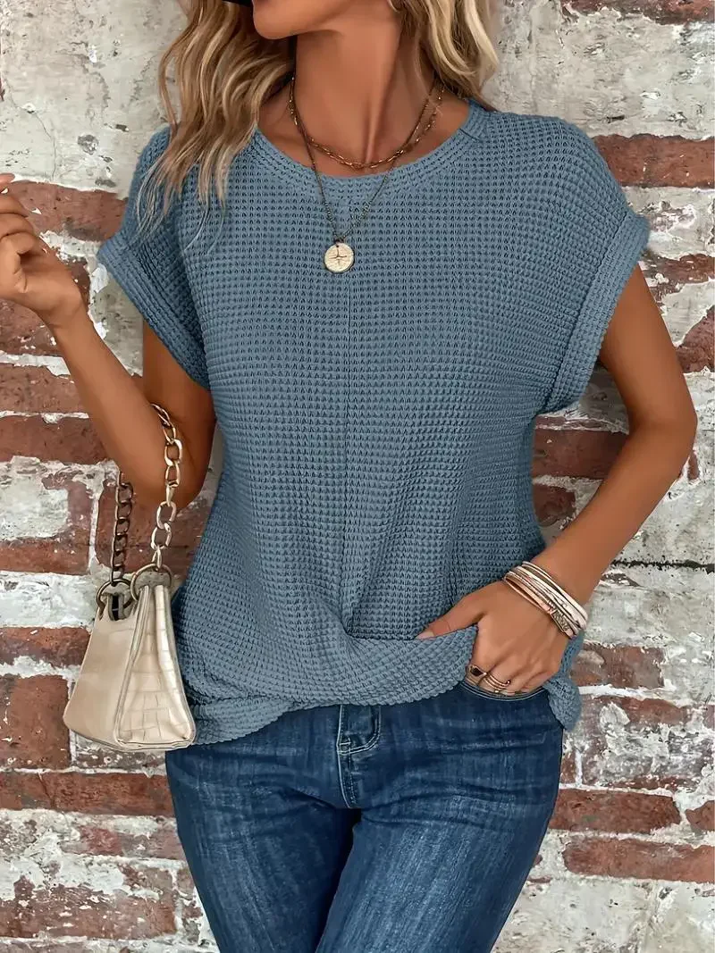 Twist-Hem Waffle Tee for Women – Effortless Style & Comfort - Image 3