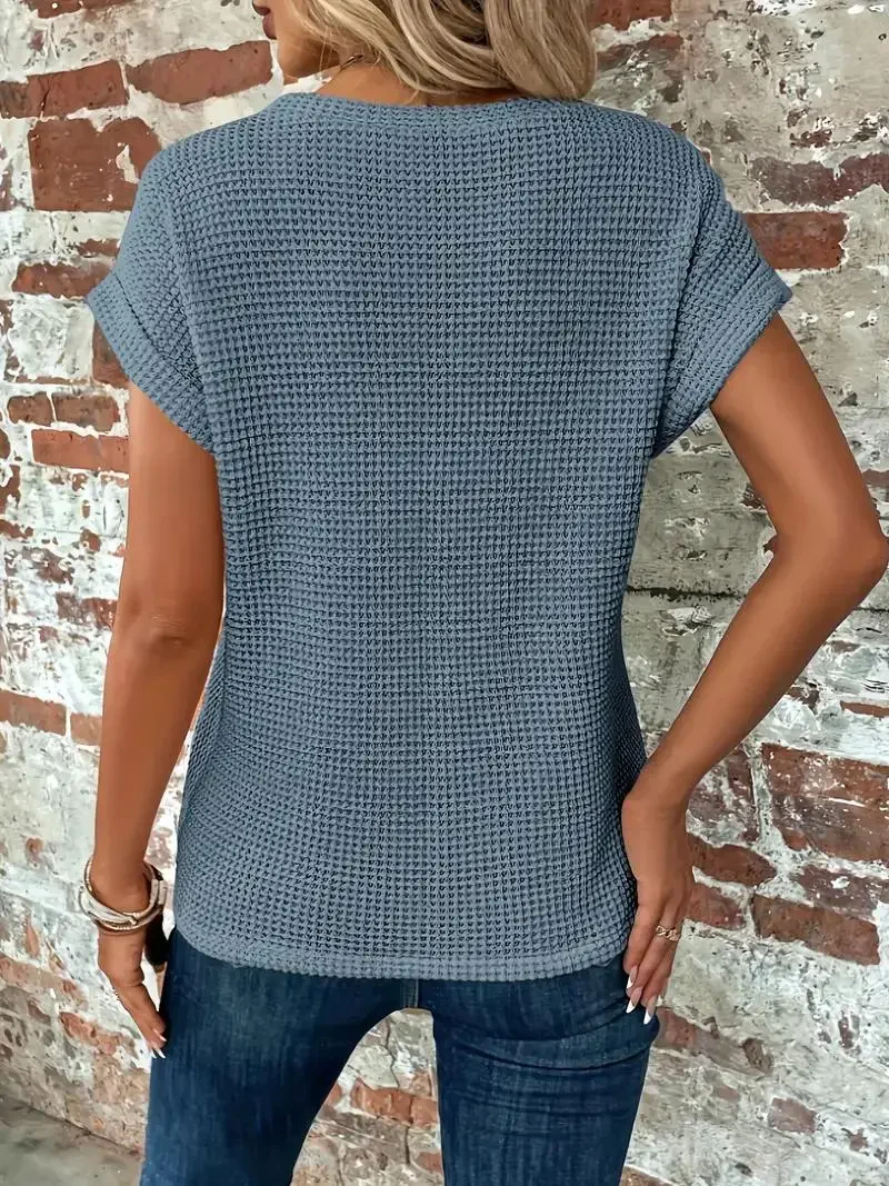 Twist-Hem Waffle Tee for Women – Effortless Style & Comfort - Image 4