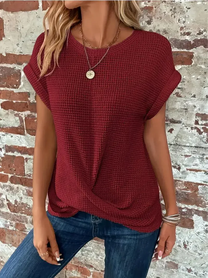 Twist-Hem Waffle Tee for Women – Effortless Style & Comfort - Image 5