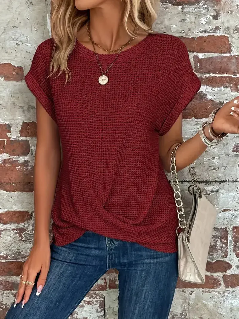 Twist-Hem Waffle Tee for Women – Effortless Style & Comfort - Image 6