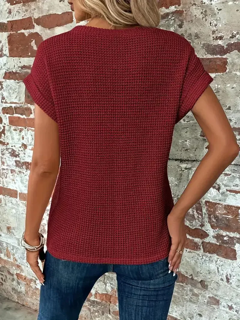 Twist-Hem Waffle Tee for Women – Effortless Style & Comfort - Image 7