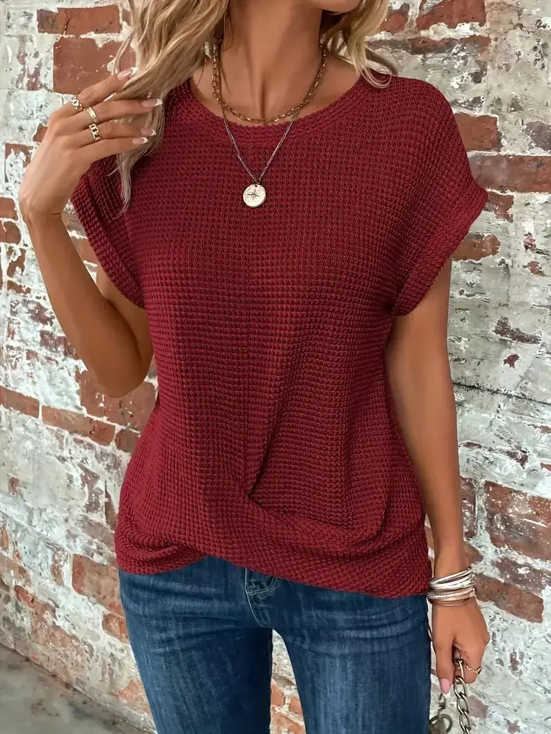 Twist-Hem Waffle Tee for Women – Effortless Style & Comfort - Image 8