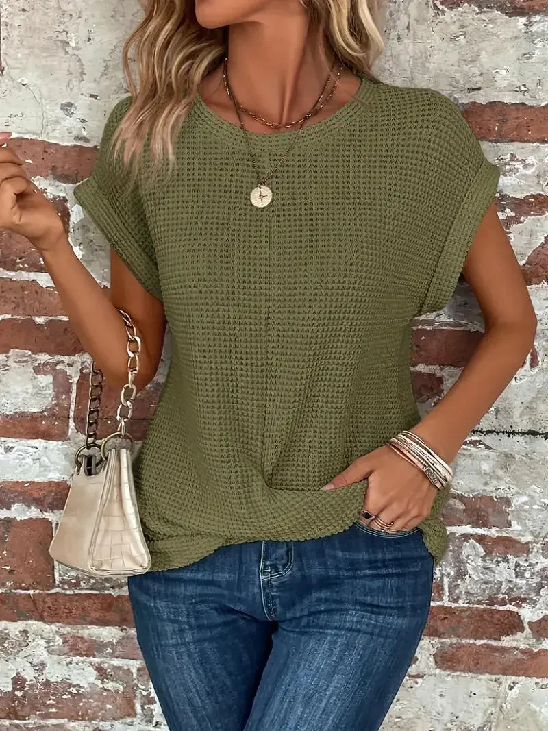 Twist-Hem Waffle Tee for Women – Effortless Style & Comfort - Image 9