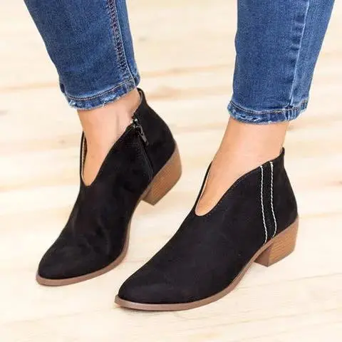 V-Cut Black Ankle Boots for Women – Stylish & Comfortable Everyday Wear - Image 2