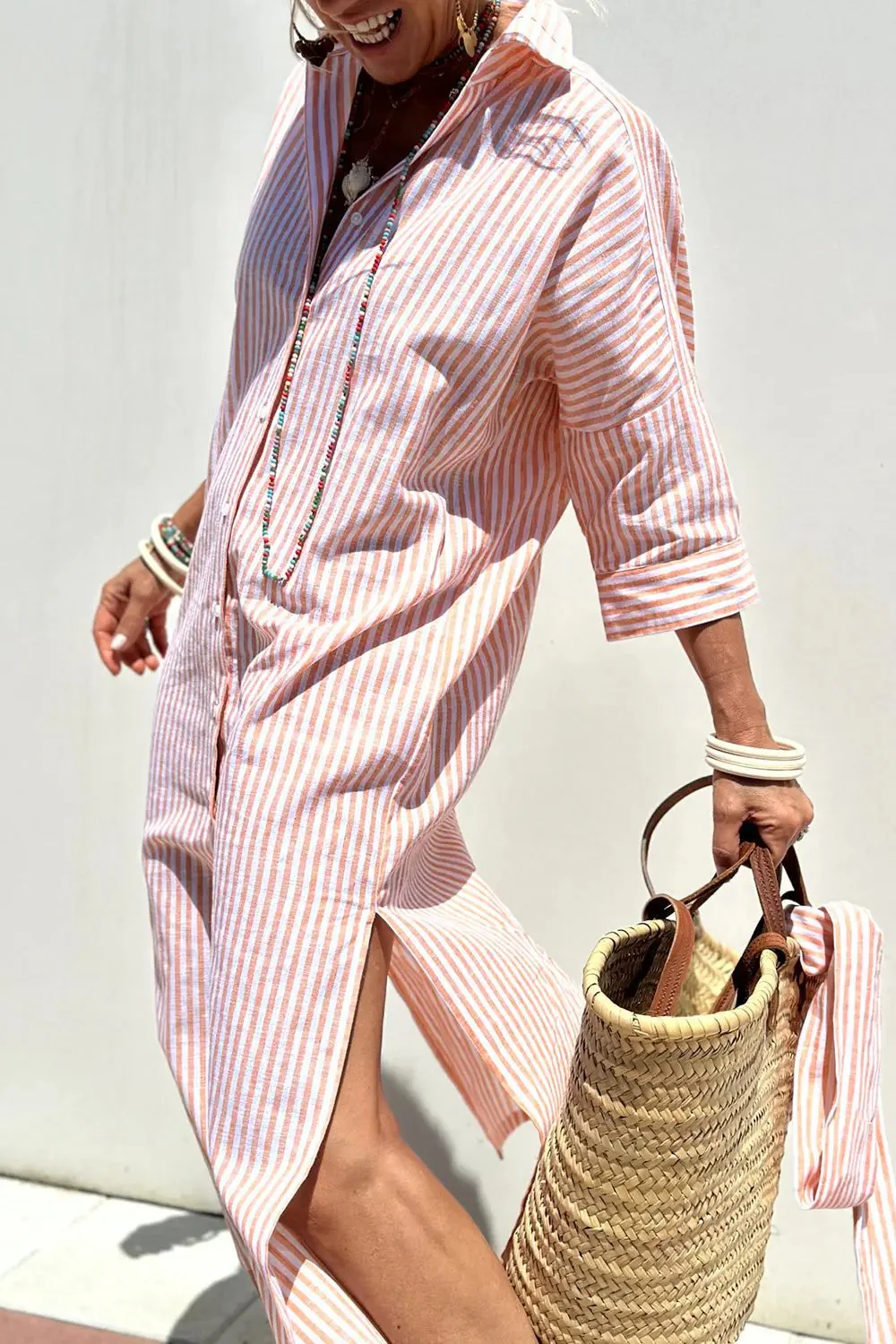 Vertical Striped Shirt Dress for Women – Effortless Style & Comfort - Image 2