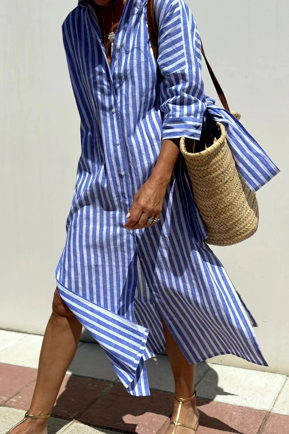 Vertical Striped Shirt Dress for Women – Effortless Style & Comfort - Image 4