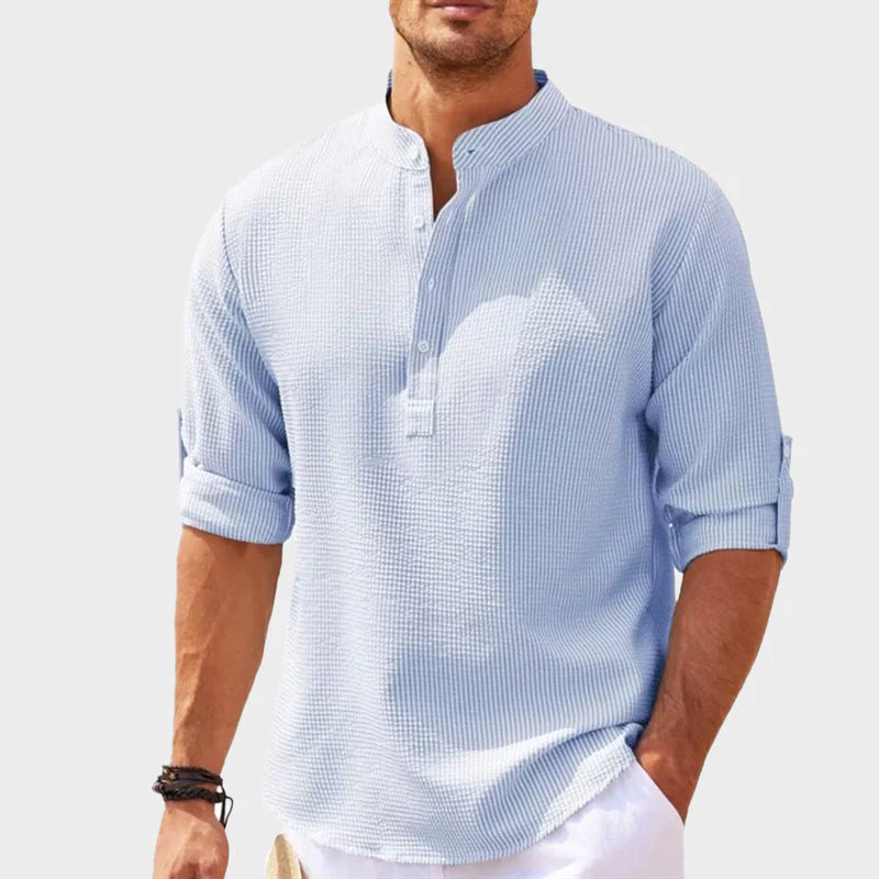Waffle Texture Relaxed Fit Henley Shirt for Men – Casual Comfort & Style