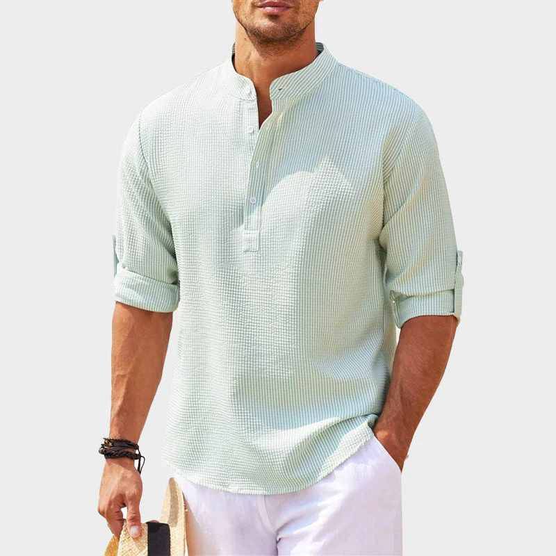 Waffle Texture Relaxed Fit Henley Shirt for Men – Casual Comfort & Style - Image 2