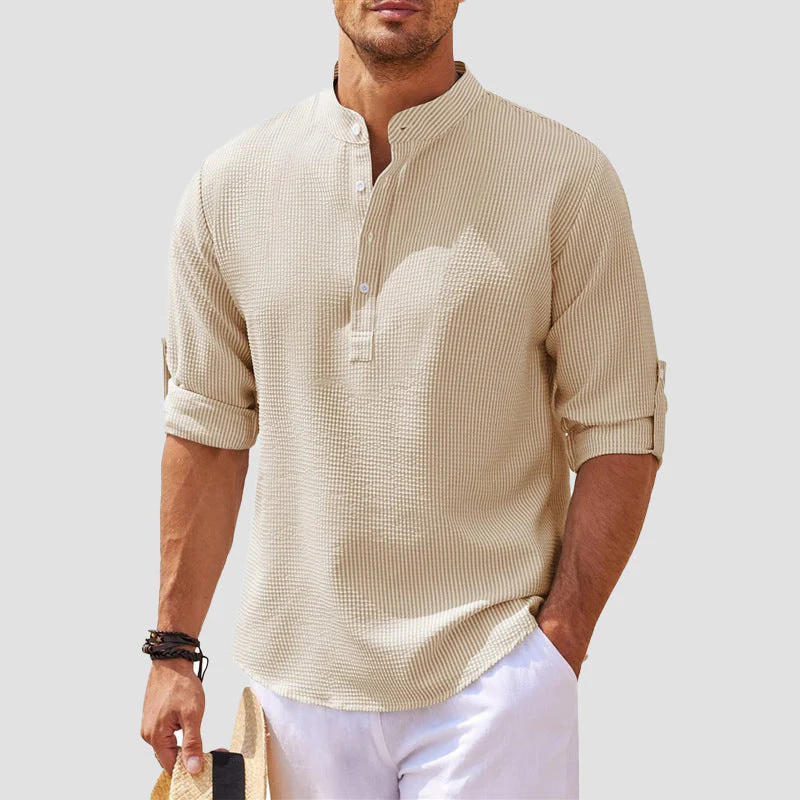 Waffle Texture Relaxed Fit Henley Shirt for Men – Casual Comfort & Style - Image 3