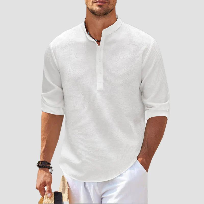 Waffle Texture Relaxed Fit Henley Shirt for Men – Casual Comfort & Style - Image 4