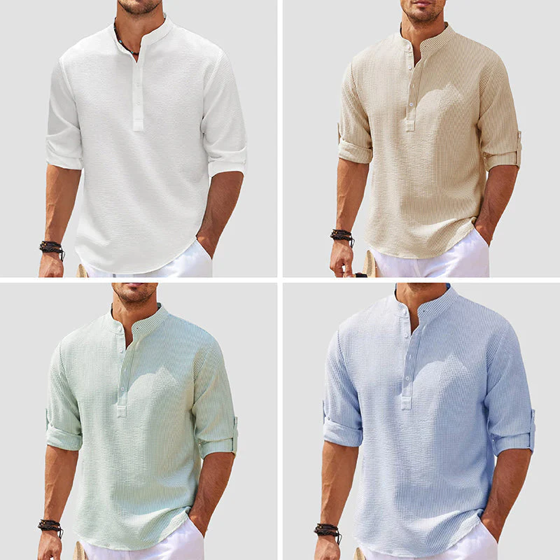 Waffle Texture Relaxed Fit Henley Shirt for Men – Casual Comfort & Style - Image 5