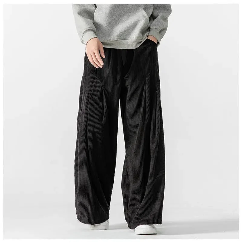 Wide Leg Ribbed Drawstring Waist Pants for Men – Casual Comfort & Style - Image 4