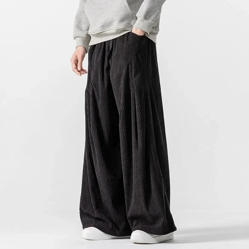 Wide Leg Ribbed Drawstring Waist Pants for Men – Casual Comfort & Style - Image 5