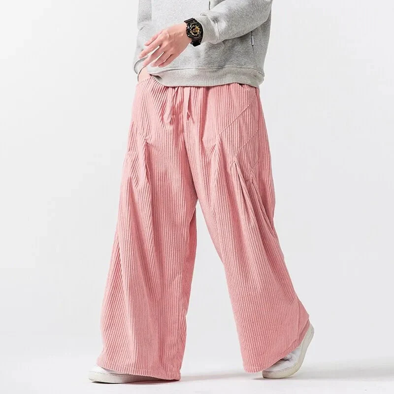 Wide Leg Ribbed Drawstring Waist Pants for Men – Casual Comfort & Style - Image 7