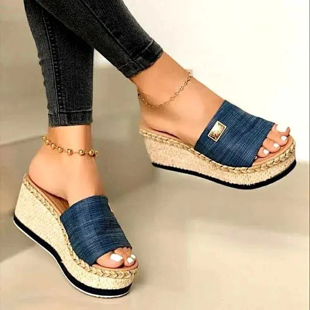 Woven Jute Wedge Sandals for Women – Stylish & Comfortable Slip-On Design - Image 2